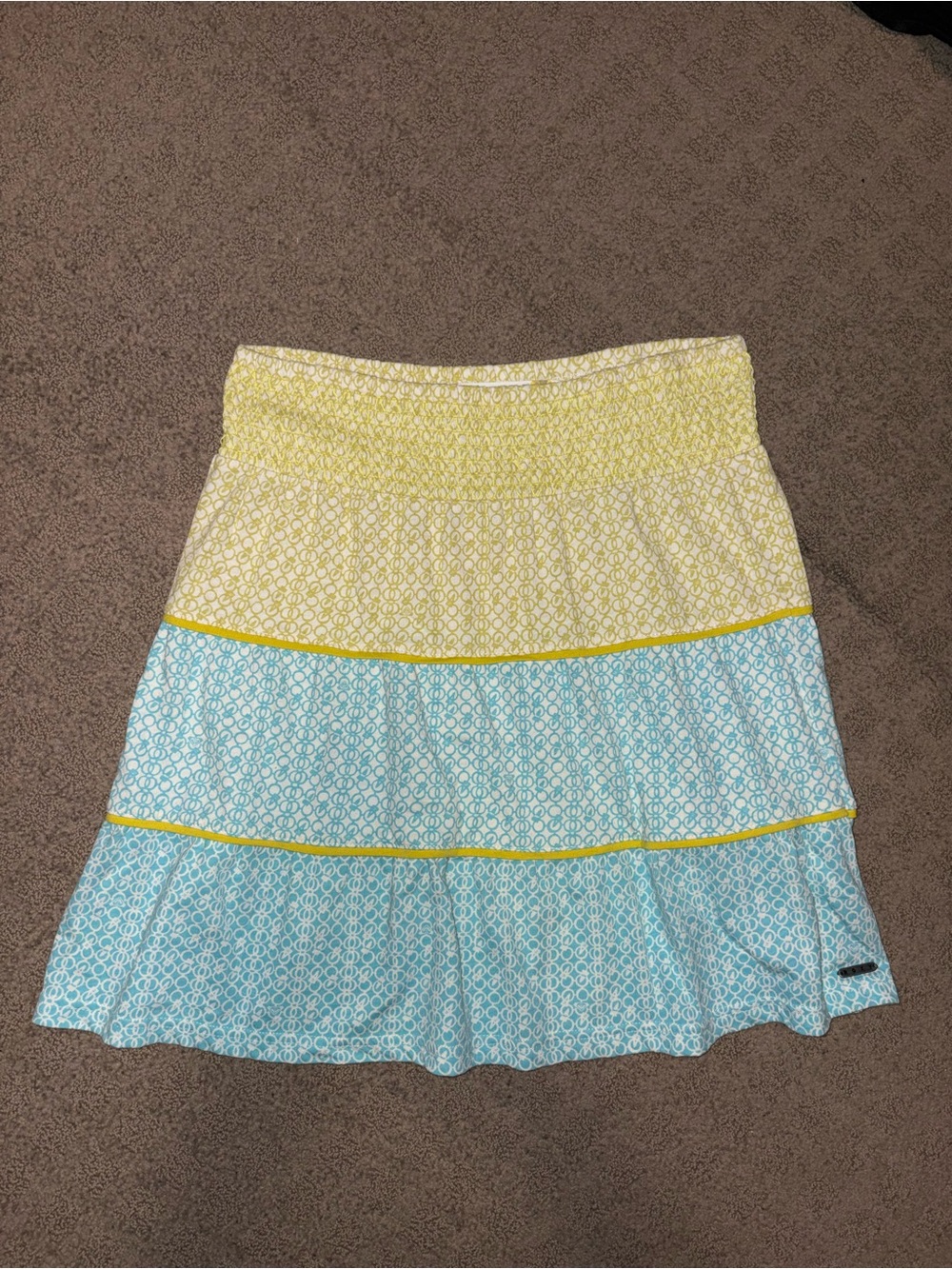 Roxy Yellow and Light Blue Tiered Skirt, Women’s Size XS